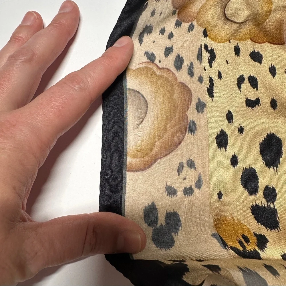 Vintage 80s Oscar de la Renta Silk Wrap Scarf Floral Animal Print Old Money